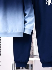 青少年男孩休閒極簡長袖舒適連帽衫與長褲兩件套，適合秋冬穿著 - 彩色 - 查看 7
