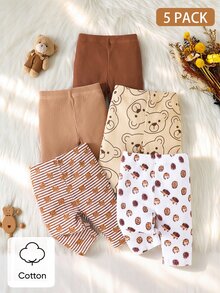 SHEIN 5 Pack Newborn Baby Girl Leggings Ribbed Pants Cute Sweet Brown ...