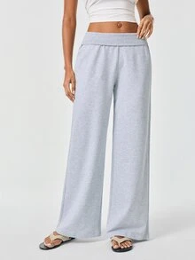 SHAPORA Women's Solid Color Low Waist Wide Leg Loose Casual Pants Home Wear Gray Autumn Style - Light Grey - View 2