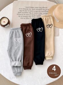 SHEIN 3件組女嬰愛心印花鬆緊腰長款冬季長褲 - 彩色 - 查看 5