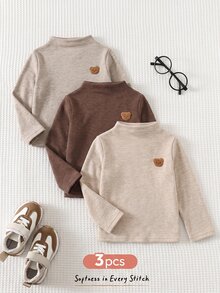 Cozy Pixies 兒童小男孩純色條紋針織軟綿圓領長袖上衣 3件組 多功能舒適款 適合秋冬 - 彩色 - 查看 3