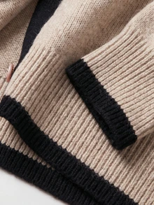Linhara CURVE Plus Size Women's Cardigan Sweater, Solid Color Knit With Color-Block Trim, Stand Collar Design, Minimalist Contrast Cuffs, Suitable For Autumn/Winter Daily Commute, Back To School Season, College Style, Short Length - Multicolor - View 7