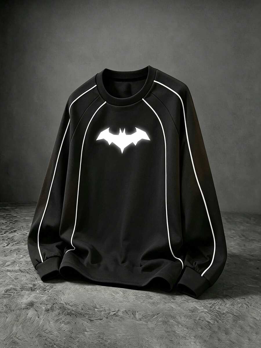 BATMAN X SHEIN Gym Rark 男士蝙蝠圖案休閒日常通勤運動T恤 - 黑色 - 查看 1