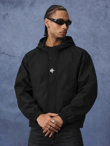 PAVTROS Men's Plaid Drawstring Hooded Functional Grey Short Jacket - Sports - Black - View 4