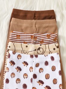 SHEIN 5 Pack Newborn Baby Girl Leggings Ribbed Pants Cute Sweet Brown ...