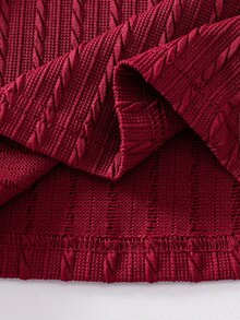 Young Girl Young Girl Kids Knit Solid Color Stand Collar Casual T-Shirt And PU Leather Autumn Skirt 2 Pieces Set - Red - View 6
