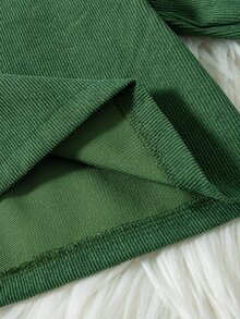 SHEIN Vintaside Kids 女童小燈芯絨夾克花卉細肩帶背心 7 歲生日禮物洋裝 2 件套上衣 翻領短款長袖內搭 秋季嬰兒 - 綠色 - 查看 7
