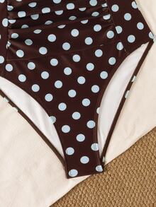 Swim Mod Spring/Summer New Women's One-Piece Polka Dot Swimsuit For Beach Vacation - Brown - View 6
