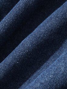 Livesso Dazy Plus Summer Autumn Cotton Collared Flared Sleeve Silhouette Short Loose Dark Blue Denim Top - Dark Wash - View 7