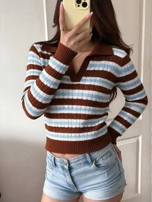 Flirla 女款復古淡黃色休閒抽繩長袖軟針織毛衣，超時髦可愛，秋冬必備女裝 - 彩色 - 查看 5