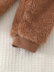 Cozy Pixies 女嬰花卉圖案保暖內裡加厚連帽長袖前開襟運動衫 針織純色柔軟彈性腰長褲 2件套可愛花卉拉鍊連帽外套休閒長褲套裝 - 卡其色 - 查看 5