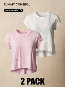 VARSIVA Women's Solid Color Round Neck Cap Sleeve Asymmetric Sports T-Shirt - Multicolor - View 11
