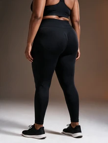 Powerista Women's Plus Size Solid Color Casual Daily Wear Sports Leggings - Black - View 3