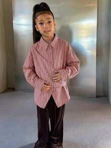 Dazy Kids 青少年女孩翻領條紋長袖梭織襯衫 - 珊瑚粉 - 查看 4