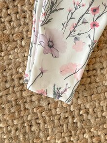 SHEIN 女嬰加厚抓絨套頭秋季衛衣，可愛鴨子刺繡圖案，百搭花卉彈性印花內搭褲套裝，適合冬季 - 淡紫色 - 查看 5