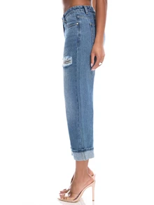 NYA SZN Project NYA WESTBROOK Denim Cropped Mom Jean Ripped Destructed Everyday Luxury Basic Chic Cute Casual Festival Going Out Light Wash Fall Winter - Light Wash - View 5