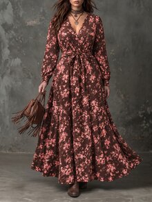 Linhara CURVE Plus Size Women's V-Neck Floral Print Casual Party Summer Dress - Multicolor - View 6