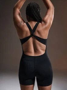 Powerista Women's Plus Size Solid Color Casual Daily Outdoor Sports Romper - Black - View 5