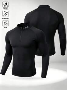 GymBeat Men's Stand Collar Pleated Slim Fit Versatile Daily Travel Sports T-Shirt - Black - View 3