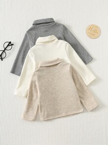 Cozy Pixies 3件組男嬰保暖內裡高領長袖休閒上衣，字母貼布設計 - 白色 - 查看 2