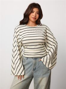 Enliva Plus Size Ribbed Fitted Crew Neck Top For Pear Body - Brown - View 7