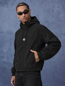 PAVTROS Men's Plaid Drawstring Hooded Functional Grey Short Jacket - Sports - Black - View 5