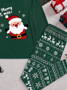 SHEIN Men's Solid Color Crew Neck Long Sleeve Casual Loungewear Set - Green - View 4