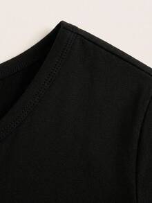 Solflare Plus Size Casual Black Cotton Knit Fitted Long Sleeve Bodysuit, Suitable For Autumn/Winter - Black - View 7