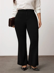 Enliva Plus Size High Waist Slight Flare Tailored Pants With Back Elastic Waist For Hourglass - Black - View 3