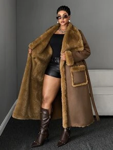 Maweii Plus Size Women's Fashion Versatile Winter Faux Fur Coat - Coffee Brown - View 3