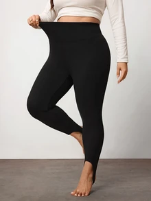 Enliva Plus Size High Waist Stirrup Leggings Tummy Control Everyday Shaping Pants - Black - View 7