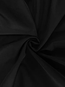 Juhart Plus Size Elegant Stand Collar Ruched Waist Flared Sleeve Lace Patchwork Hem Black Dress - Black - View 7
