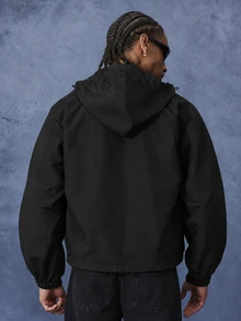 PAVTROS Men's Plaid Drawstring Hooded Functional Grey Short Jacket - Sports - Black - View 2