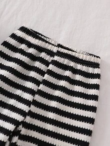 2件組男童舒適條紋波浪紋理布料圓領口袋熊貓刺繡長袖褲子睡衣套裝 - 彩色 - 查看 6