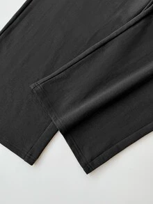 Rusticease Plus Size Women Solid Color Elastic Waist Pocket Casual Loose Long Pants - Brown - View 8