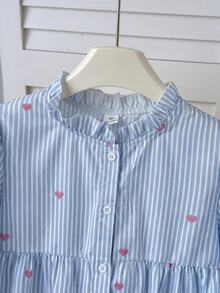 SHEIN Tween女孩休閒日常舒適寬鬆荷葉領上衣KIDS - 彩色 - 查看 7