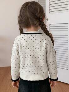 Hapijoa Young Girl Bow Decor Polka Dot Colorblock Casual Long Sleeve Sweater - White - View 4