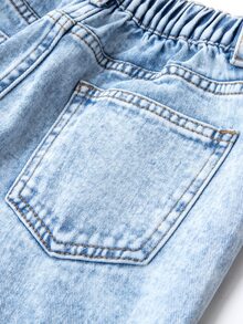Girls' Pink Heart Digital Print Wide Leg Jeans, Elastic Waist Loose Fit Comfortable Soft Pure Cotton Versatile Straight Leg Denim Pants - Light Wash - View 7
