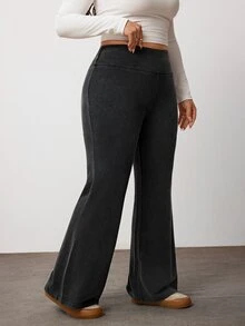 Enliva Plus-Size Women's Casual Black Trousers, Loungewear Trousers Apple,Rounded Body - Dark Grey - View 4