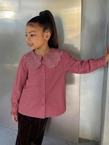 DAZY Tween Girl Fall Clothes Girls (Large) Lace Doll Face Puff Long Sleeve Sweet Blouse - Hot Pink - View 3