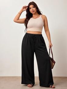 Enliva Plus-Size Women's Black Suit Pants, Suitable For Commuting Apple,Rounded Body - Black - View 6