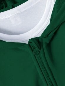 SHEIN Vacaura 青少年男孩連帽拉鍊休閒百搭日常穿著長袖運動衫 - 墨綠色 - 查看 4