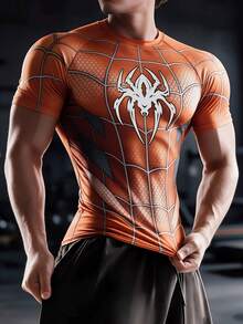 GymBeat Men's Spider Pattern Casual Daily Wear Sports T-Shirt - Black - View 3