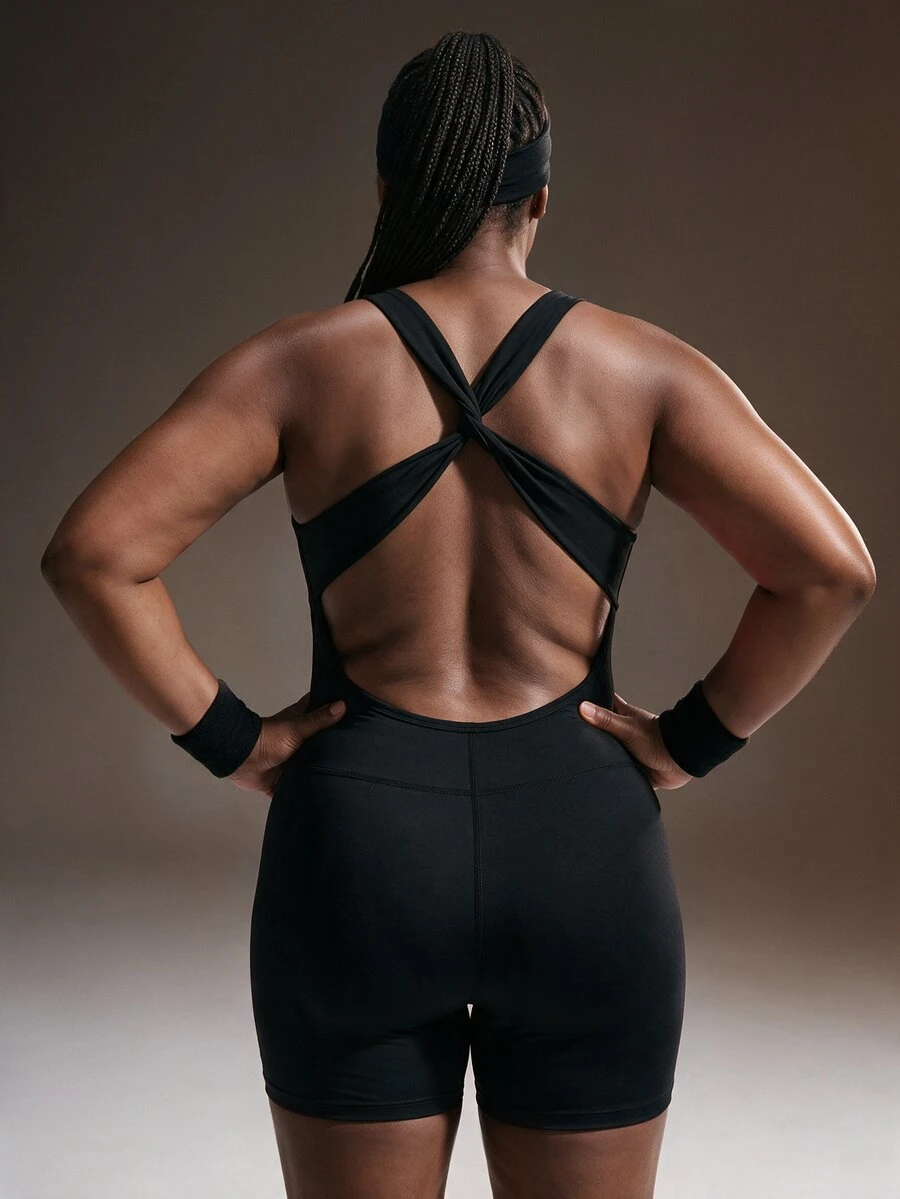 Powerista Women's Plus Size Solid Color Casual Daily Outdoor Sports Romper - Black - View 1