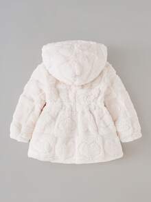 SHEIN Baby Girl Solid Color Faux Fur Knit Hooded Casual Jacket - Beige - View 2