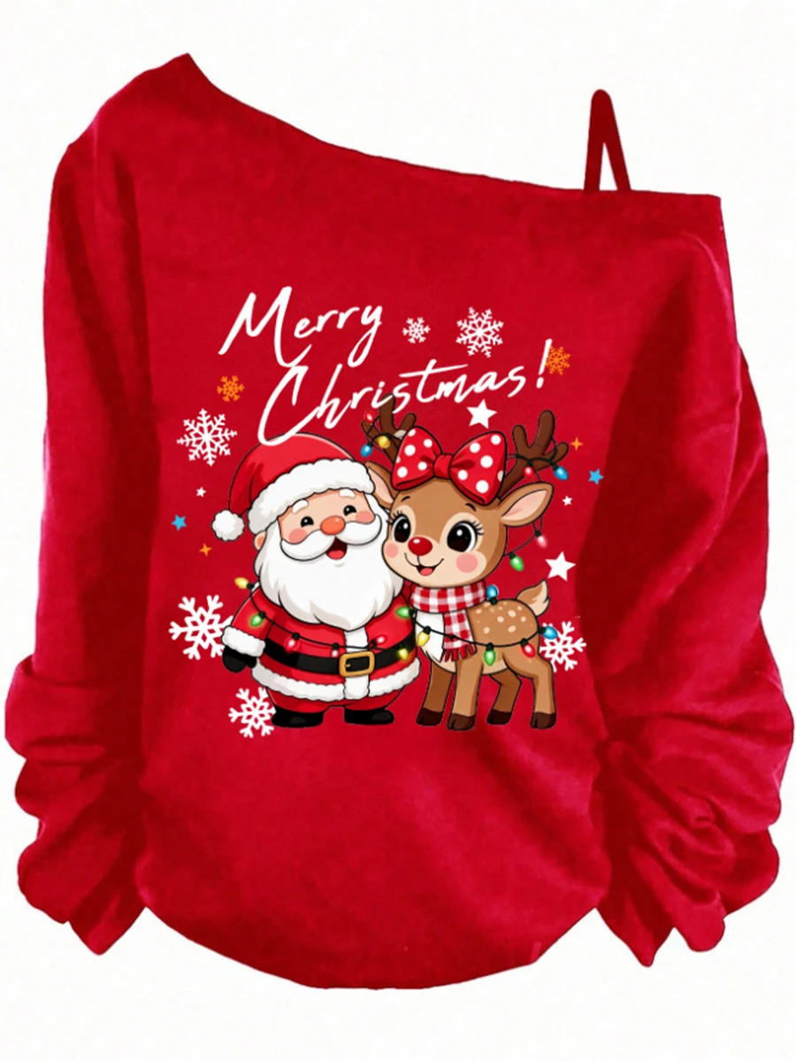 SHEIN LUNE Christmas Santa Claus Reindeer Snowflake Print Pattern, Red ...