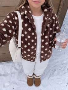 SHEIN 青少年女孩波點休閒百搭日常連帽外套 - 彩色 - 查看 1