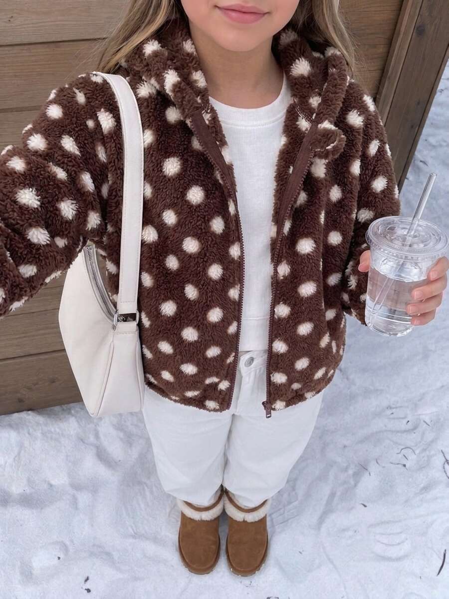 SHEIN 青少年女孩波點休閒百搭日常連帽外套 - 彩色 - 查看 1