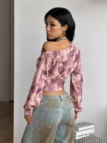 Coolane 女款秋冬街頭風優雅基本款露肩短版長袖米色衛衣，適合早午餐與夜晚外出 - 粉色 - 查看 6