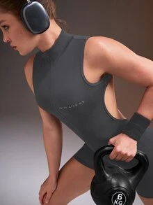Powerista Solid Color Backless Sleeveless Fitted Athletic Romper Shorts Backless Gym Fitness Going Out Fashion Casual Going Out Front Zipper Minimalist Sleevele - Grey - View 6